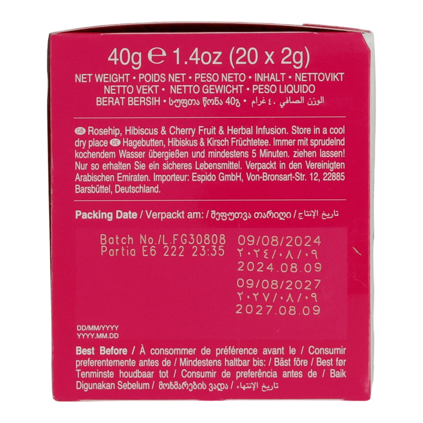 Früchtetee Ahmad Tea | Rosehip, Hibiscus & Cherry | Fruchtige Kräuterinfusion mit Hagebutte, Hibiskus und Kirsche | 20 Teebeutel