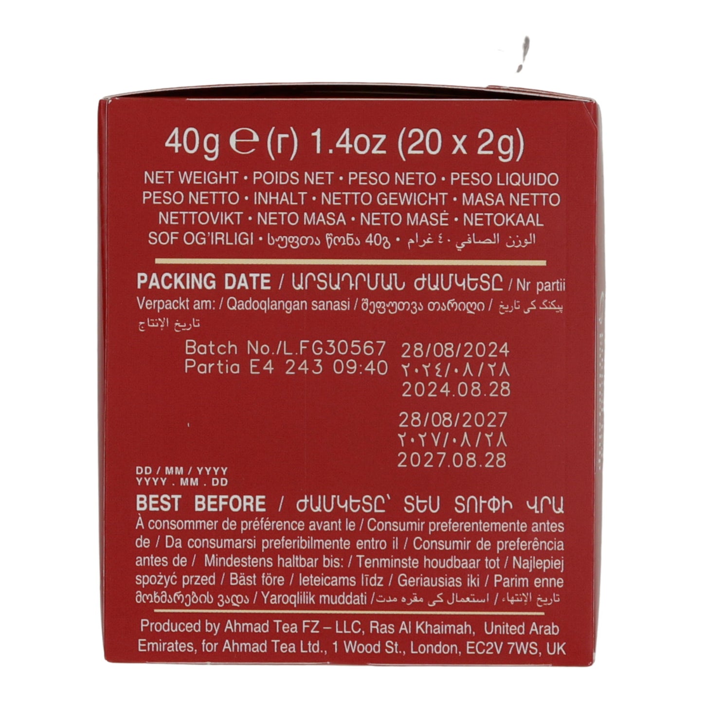 6x20 Aluminum Tea Bags Raspberry Indulgence, Ahmad Tea