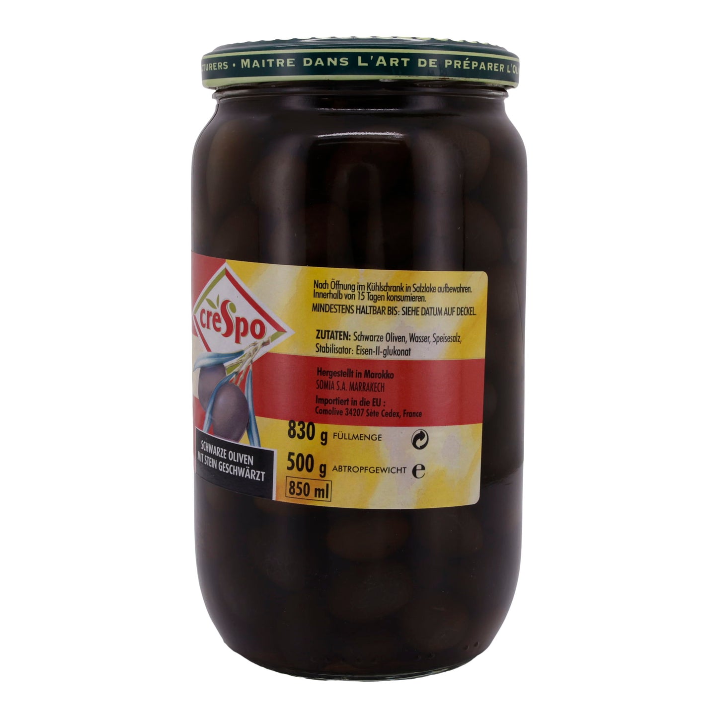 Oliven Crespo | Olive nere con nocciolo | Gusto mediterraneo | 830g