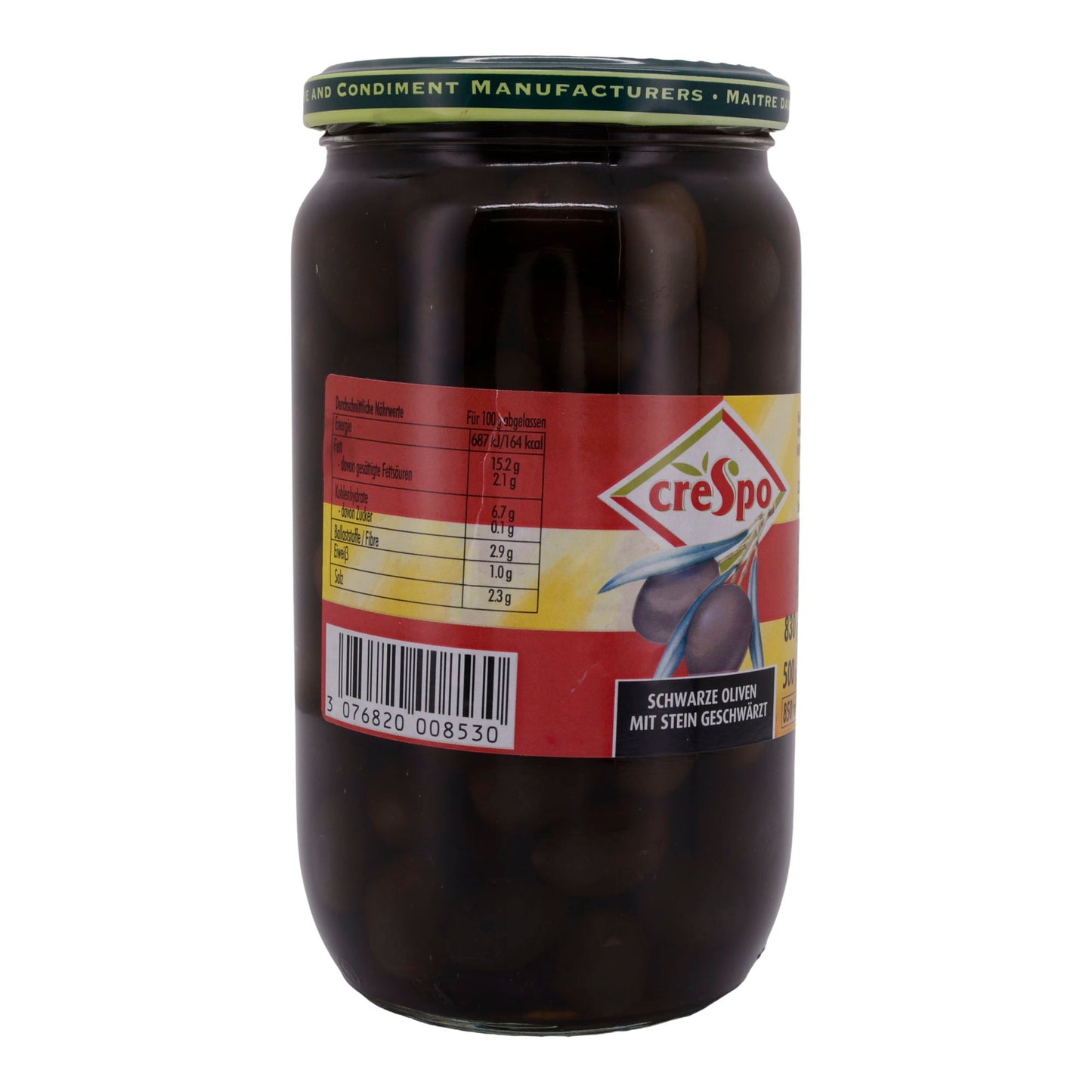 Oliven Crespo | Schwarze Oliven mit Stein | Mediterraner Genuss | 830g CRESPO