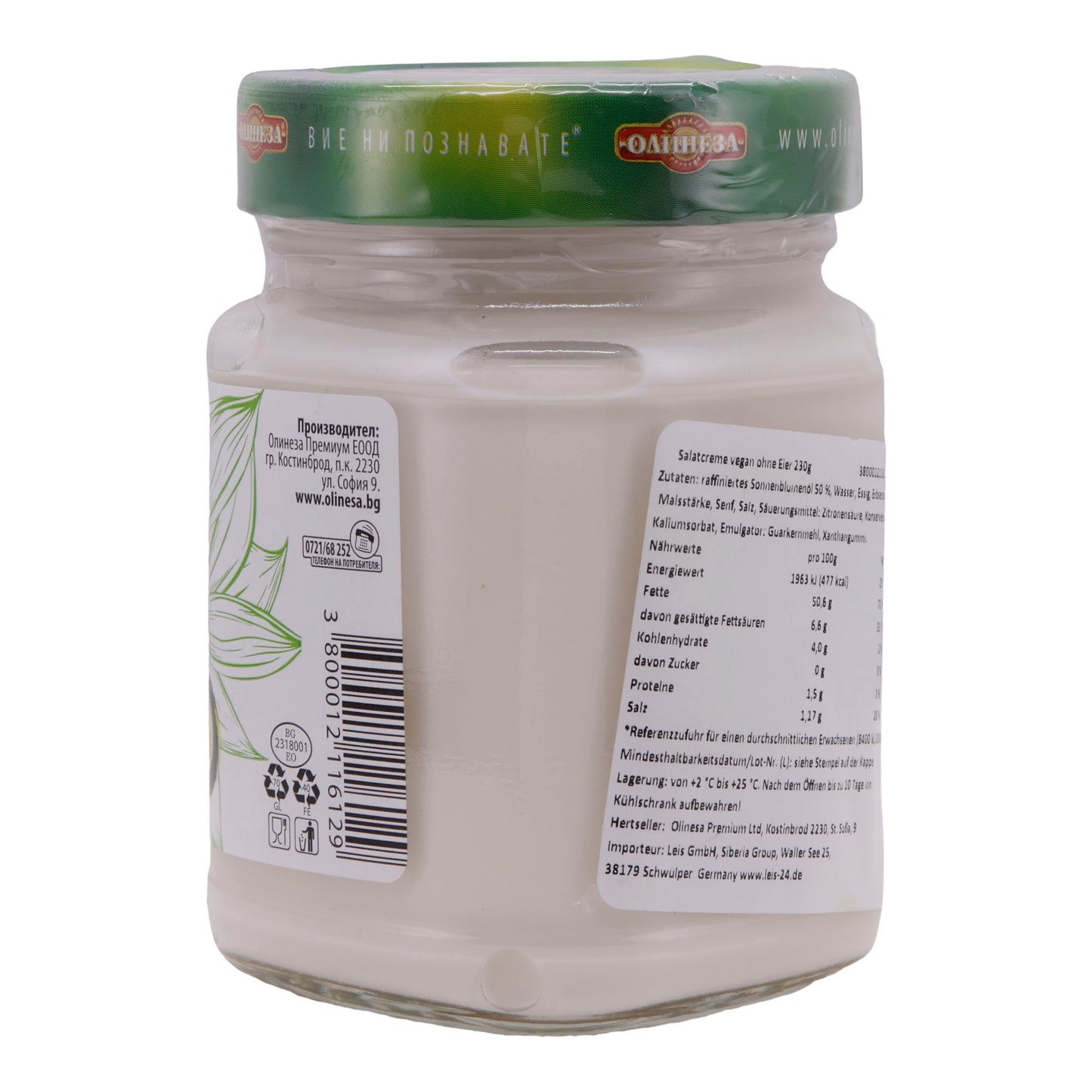 Salatcreme Olinesa | Vegan, ohne Ei | Cremig und lecker | 230 g Glas