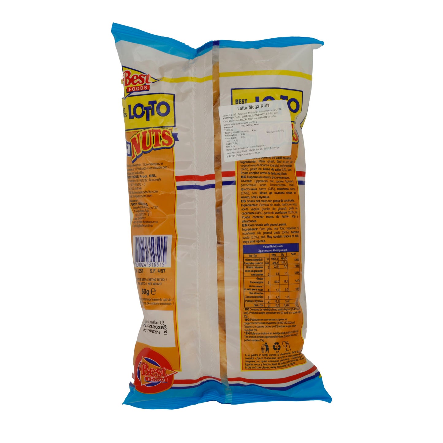 Snack Best Foods | Lotto Mega Nuts | Knusprig, mit Erdnusspaste | 60 g