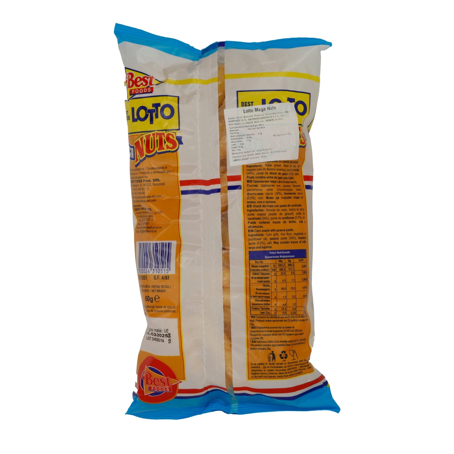 Snack Best Foods | Lotto Mega Nuts | Knusprig, mit Erdnusspaste | 60 g BEST FOODS