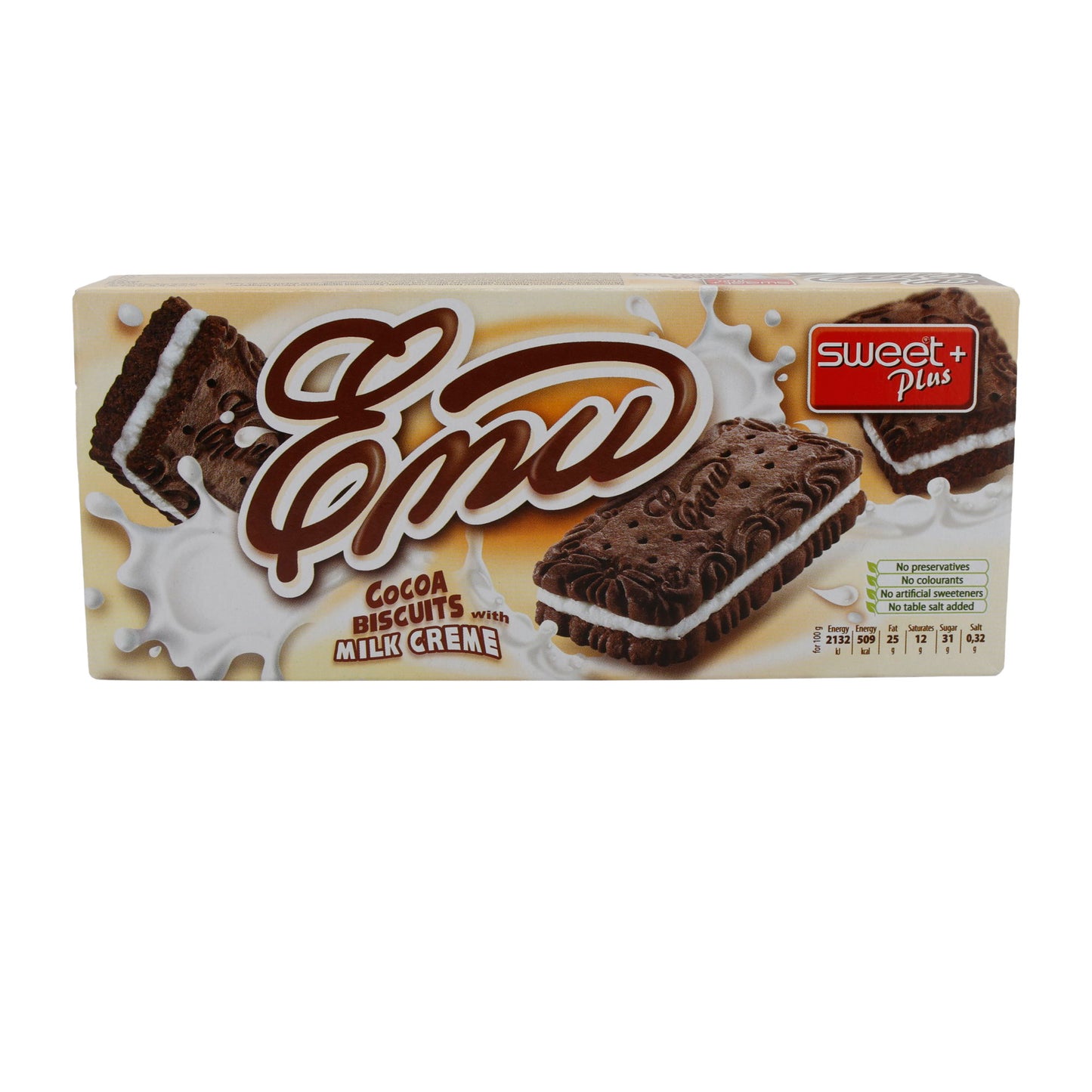 Kakaokoekjes Sweet Plus | Emu | Met melkcrème | 160 g