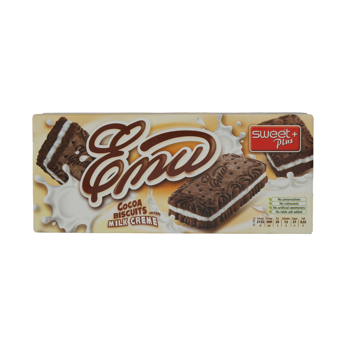 Kakaokekse Sweet Plus | Emu | Con crema al latte | 160 g