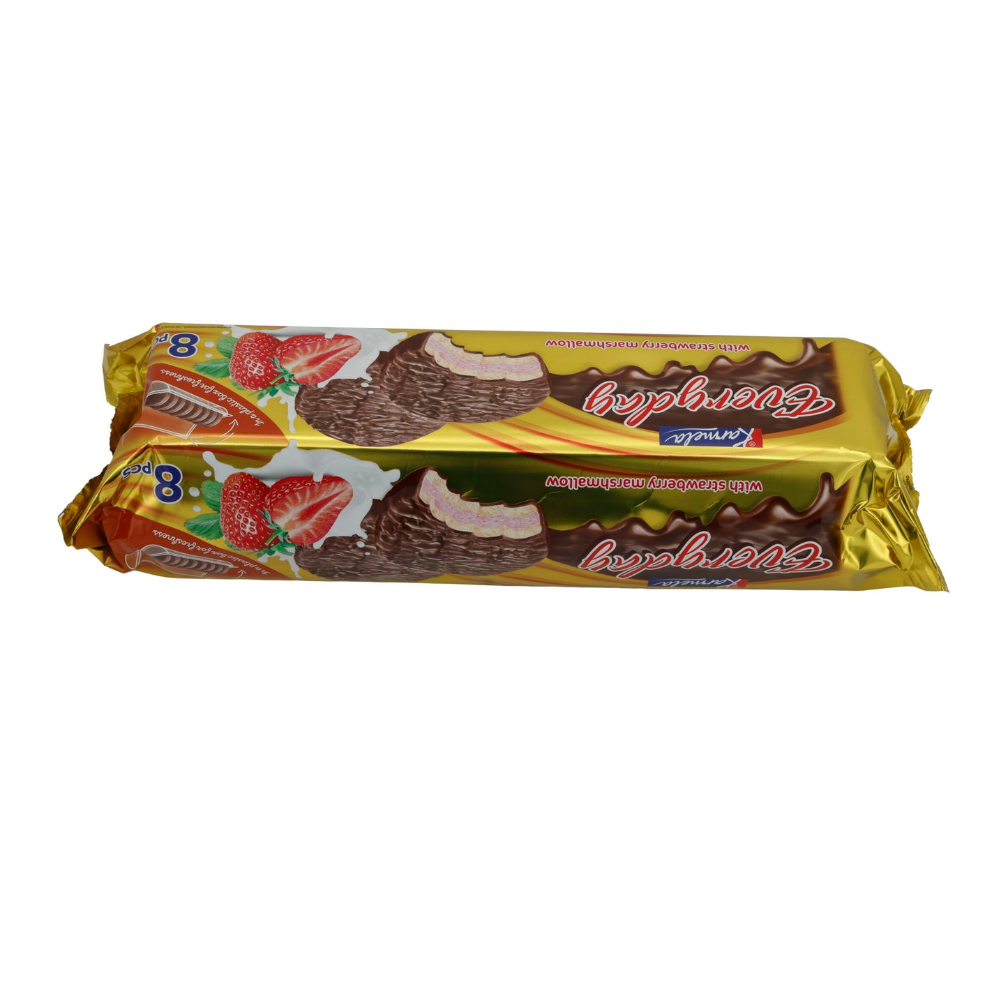 Biscotti al cioccolato Karmela | Con marshmallow alla fragola | Cioccolato fondente e ripieno soffice | 8 pezzi