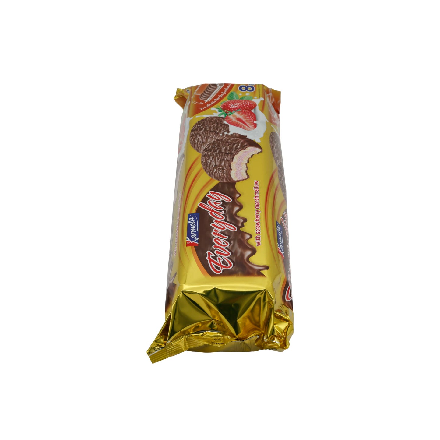 Biscotti al cioccolato Karmela | Con marshmallow alla fragola | Cioccolato fondente e ripieno soffice | 8 pezzi