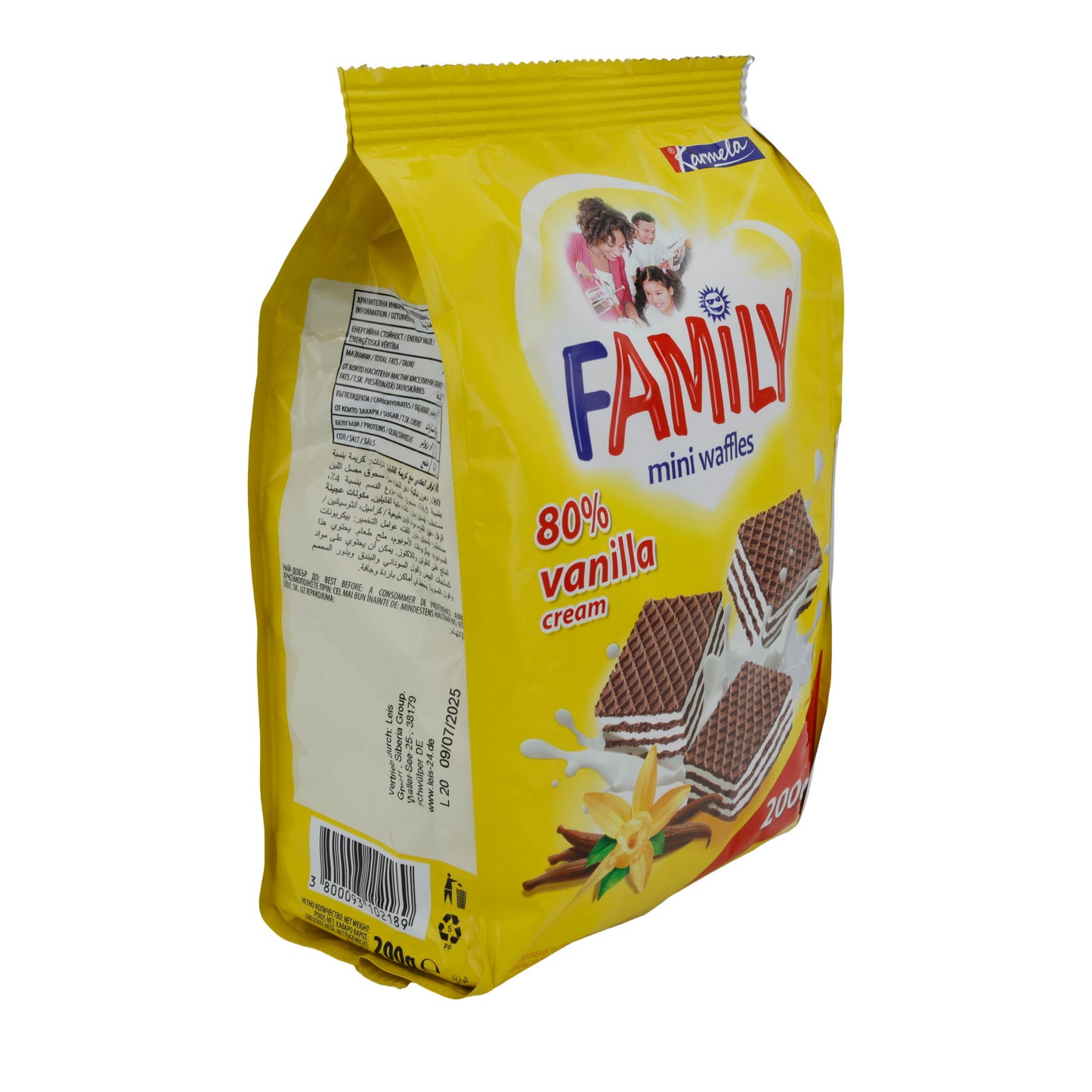 Mini Waffles Family | Vaniglia | Waffle croccanti con 80% crema alla vaniglia | 200 g