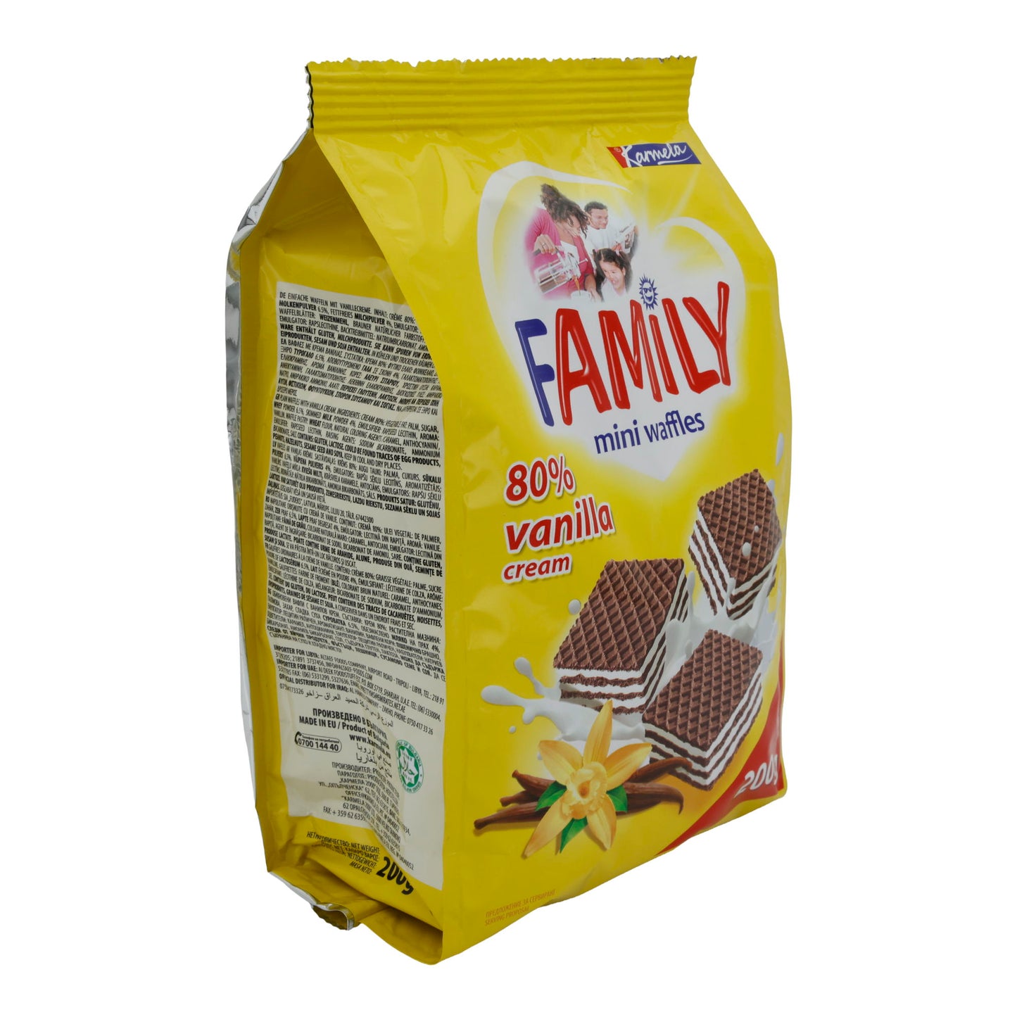 Mini Waffles Family | Vaniglia | Waffle croccanti con 80% crema alla vaniglia | 200 g
