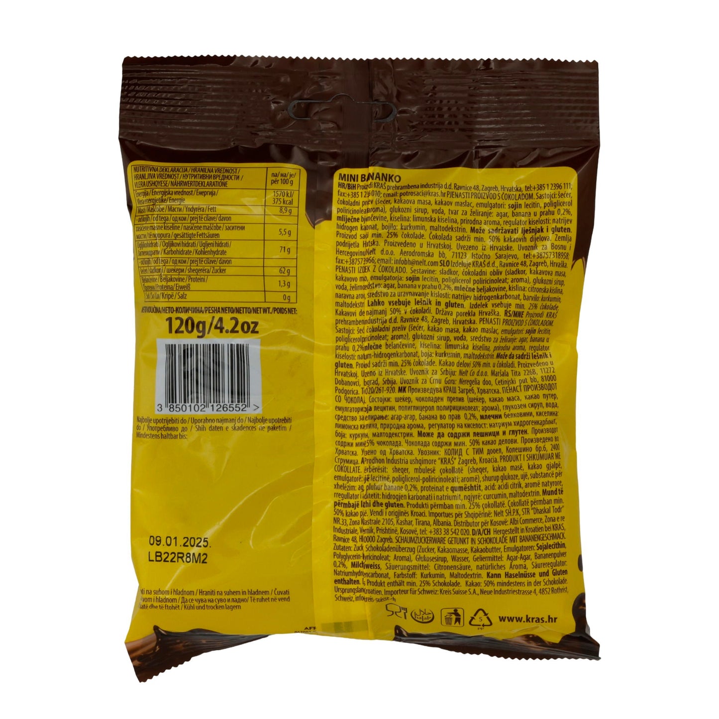 Mini Pralinen Bananko | Bananenschaum-Pralinen | Luftig, mit Schokoladenüberzug | 120 g KRAS