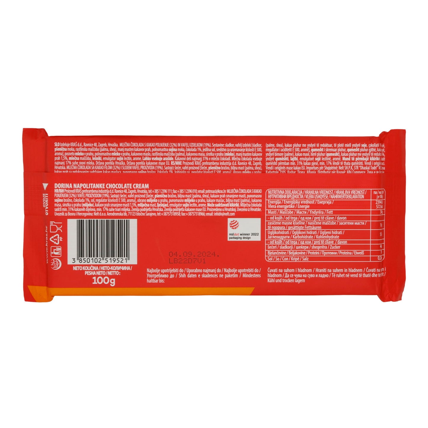 Wafers Napolitanke Dorina | Biscotti | Con crema al cioccolato | 100 g