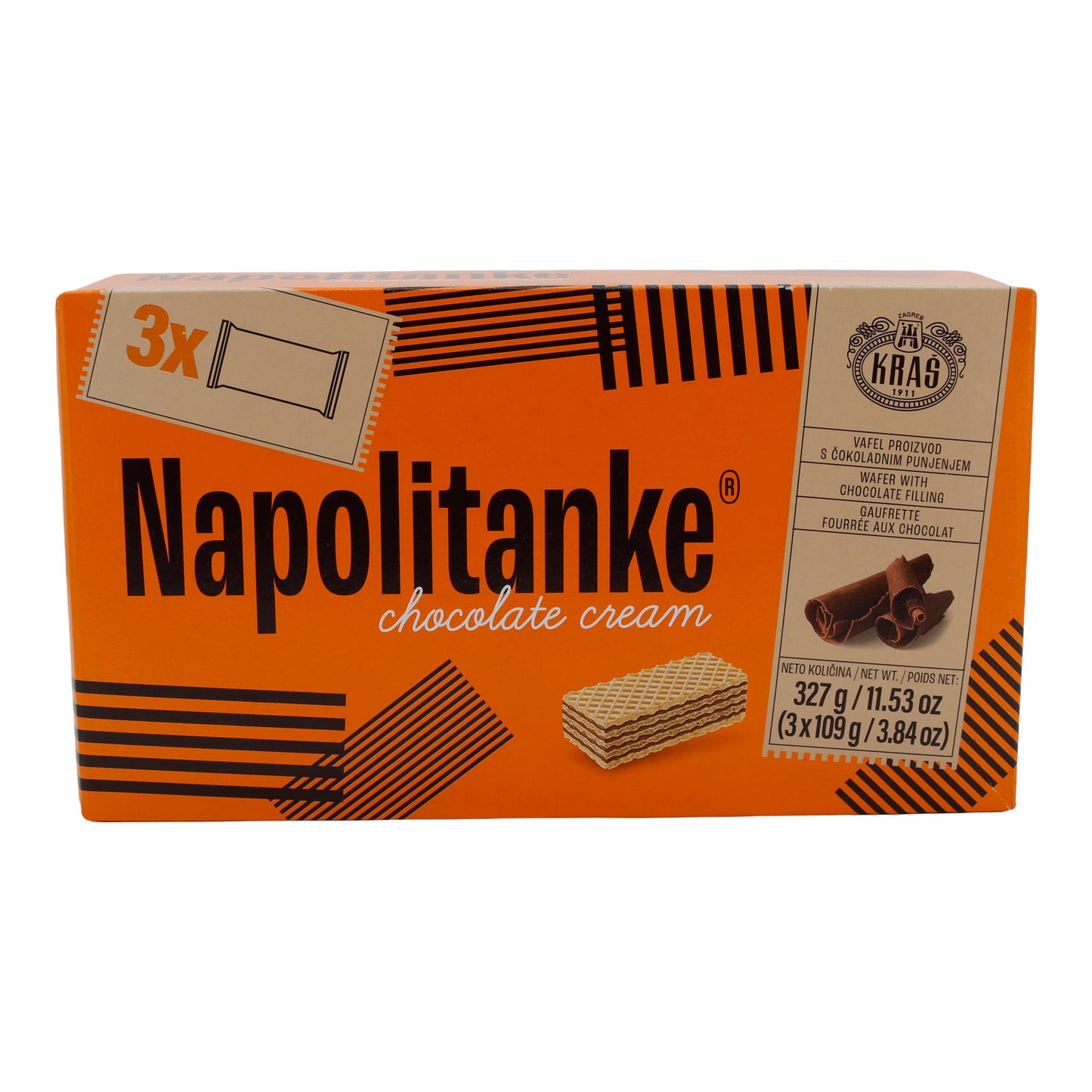 Waffeln mit Schokoladencreme Kraš Napolitanke | Waffeln | Knuspriger Genuss | 327 g (3x109 g)