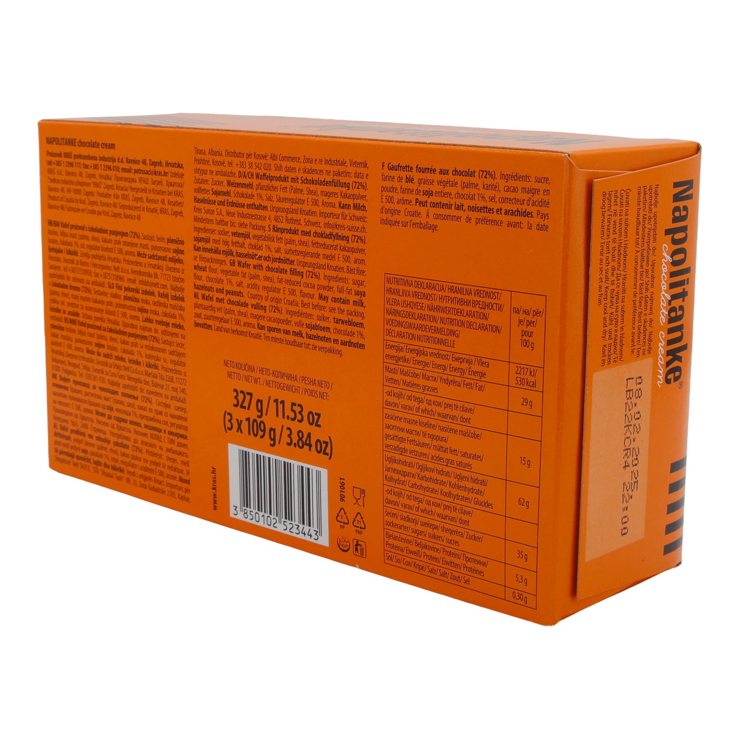 Waffeln mit Schokoladencreme Kraš Napolitanke | Waffeln | Knuspriger Genuss | 327 g (3x109 g)