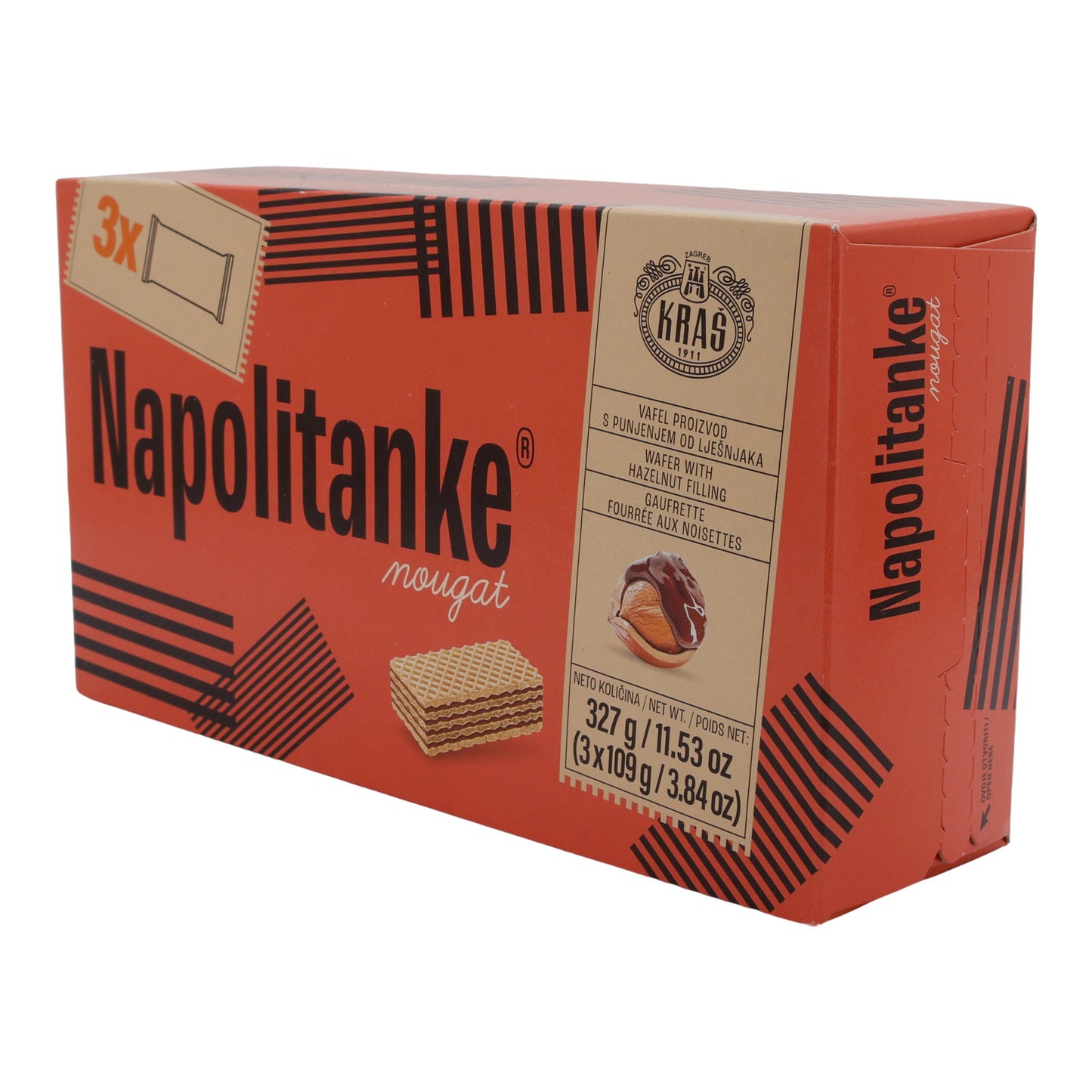 Nougatwafels Kraš Napolitanke | Gebak | met hazelnootvulling in 3-pack | 327 g