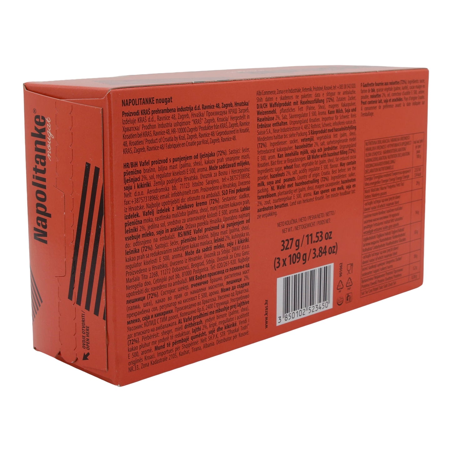 Nougatwafels Kraš Napolitanke | Gebak | met hazelnootvulling in 3-pack | 327 g
