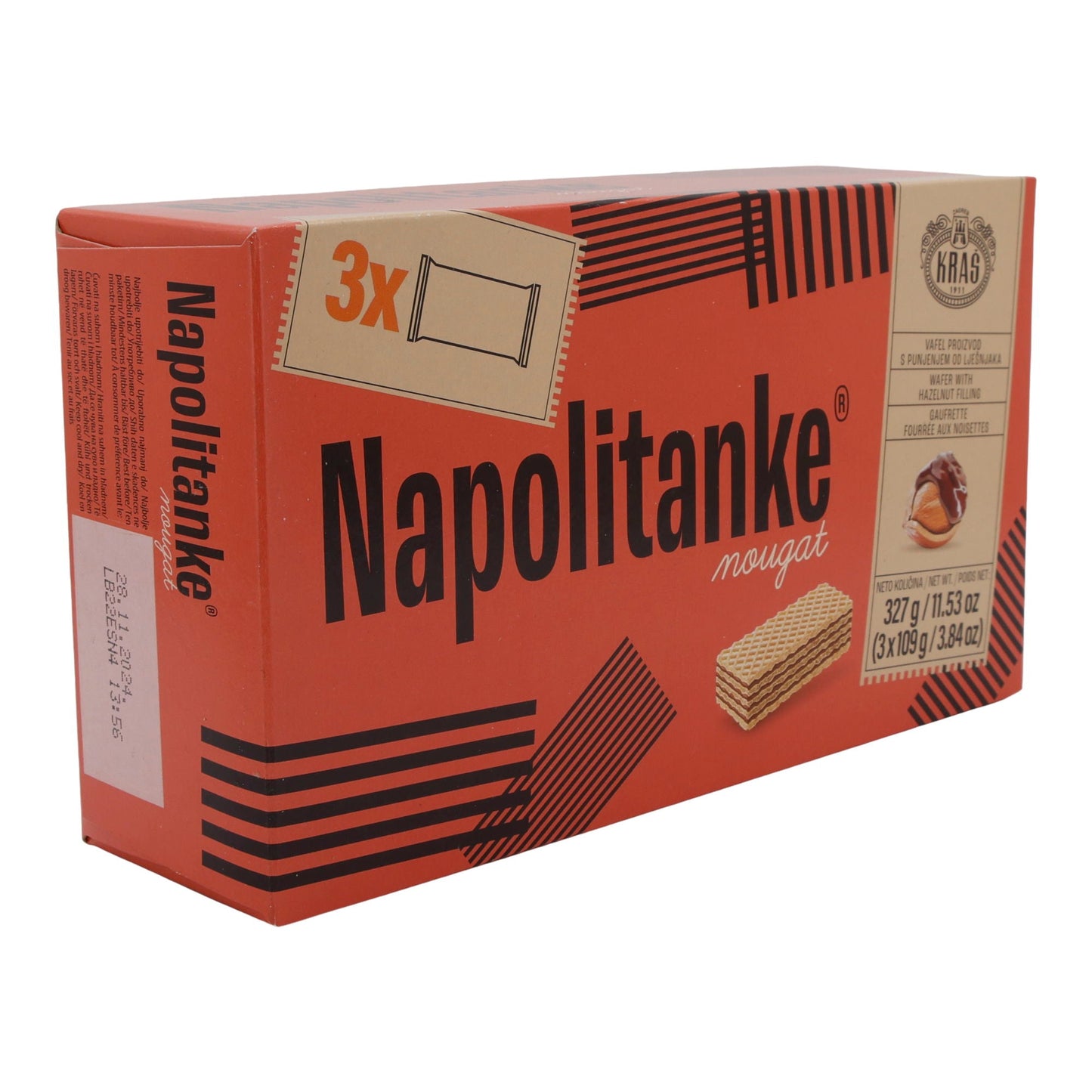 Nougat Waffeln Kraš Napolitanke | Gebäck | mit Haselnussfüllung im 3er Pack | 327 g KRAS