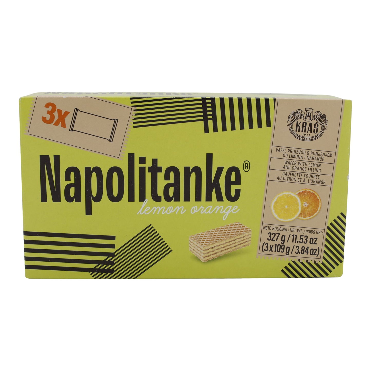 Waffeln Kraš Napolitanke | Gebäck | mit Zitronen- & Orangencremefüllung im 3er Pack | 327g
