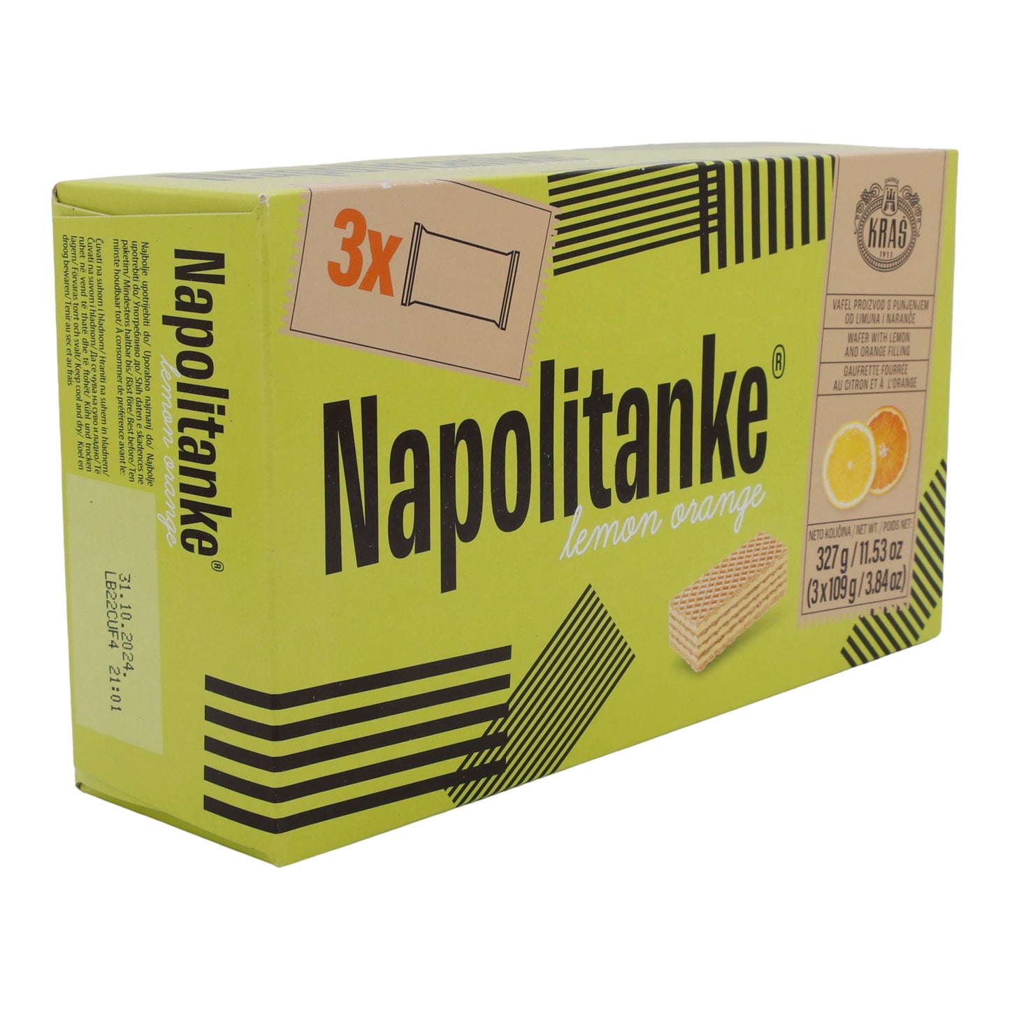 Waffeln Kraš Napolitanke | Gebäck | mit Zitronen- & Orangencremefüllung im 3er Pack | 327g