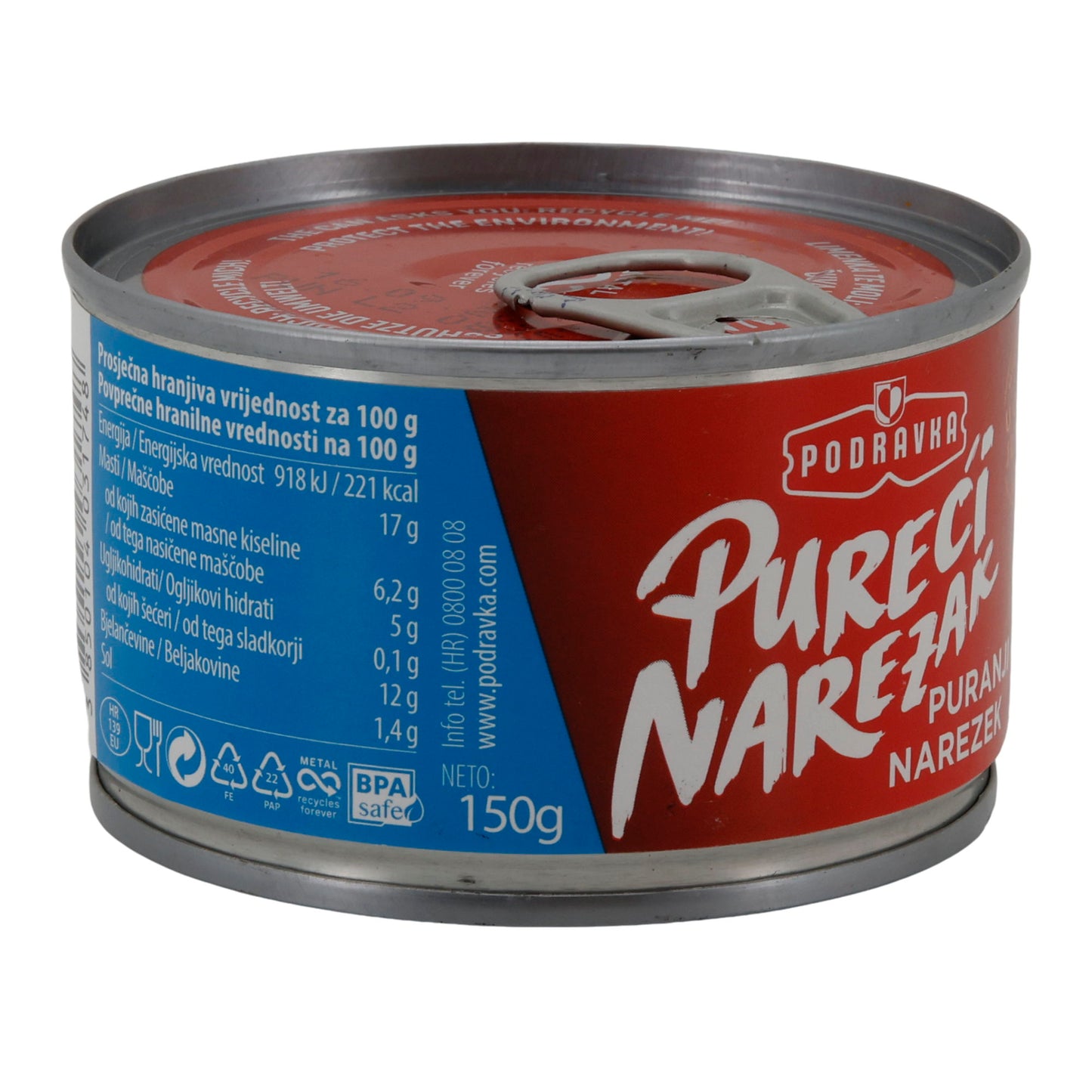 Carne in scatola Podravka affettato di tacchino | Carne in scatola | Saporito e speziato, versatile | 150 g