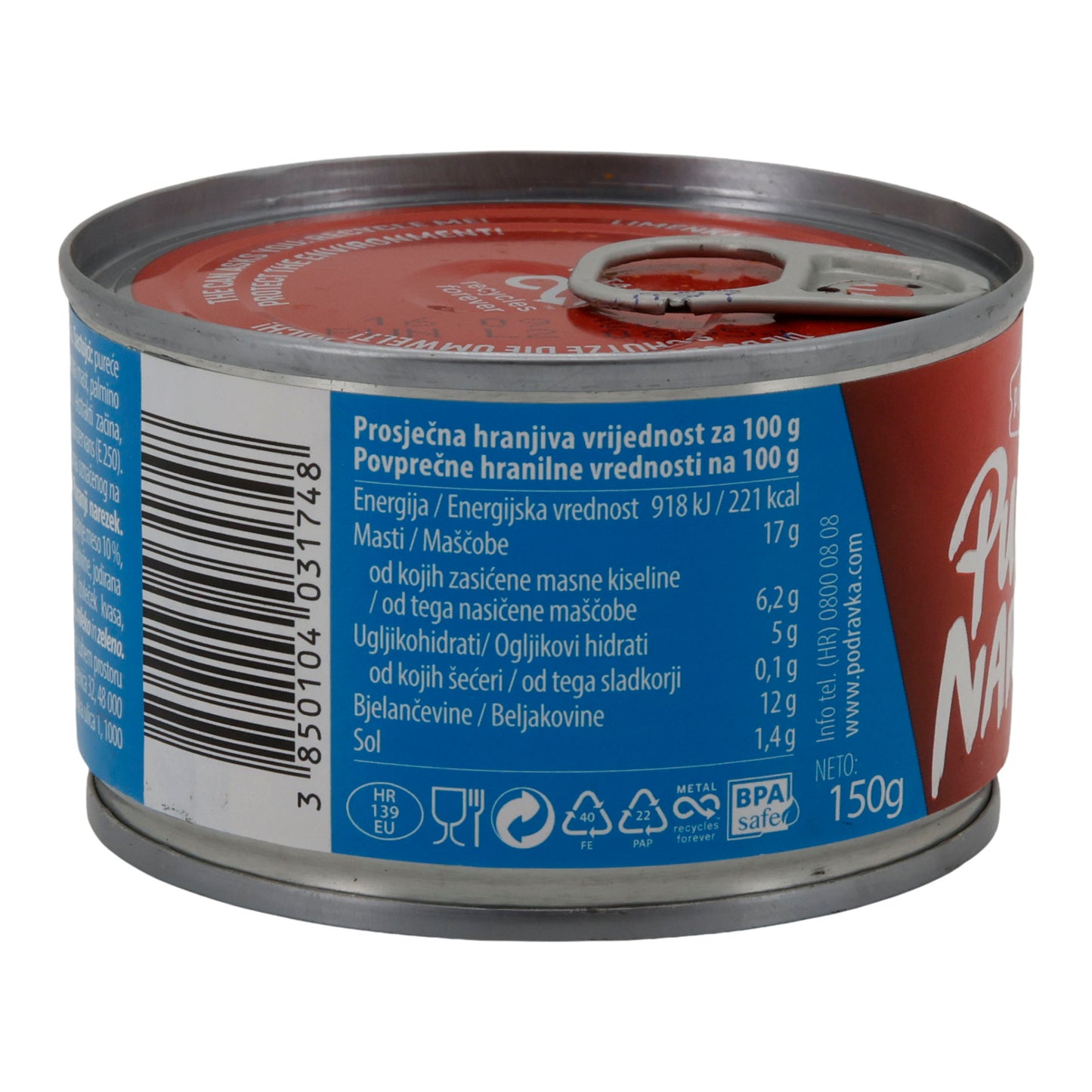 Carne in scatola Podravka affettato di tacchino | Carne in scatola | Saporito e speziato, versatile | 150 g