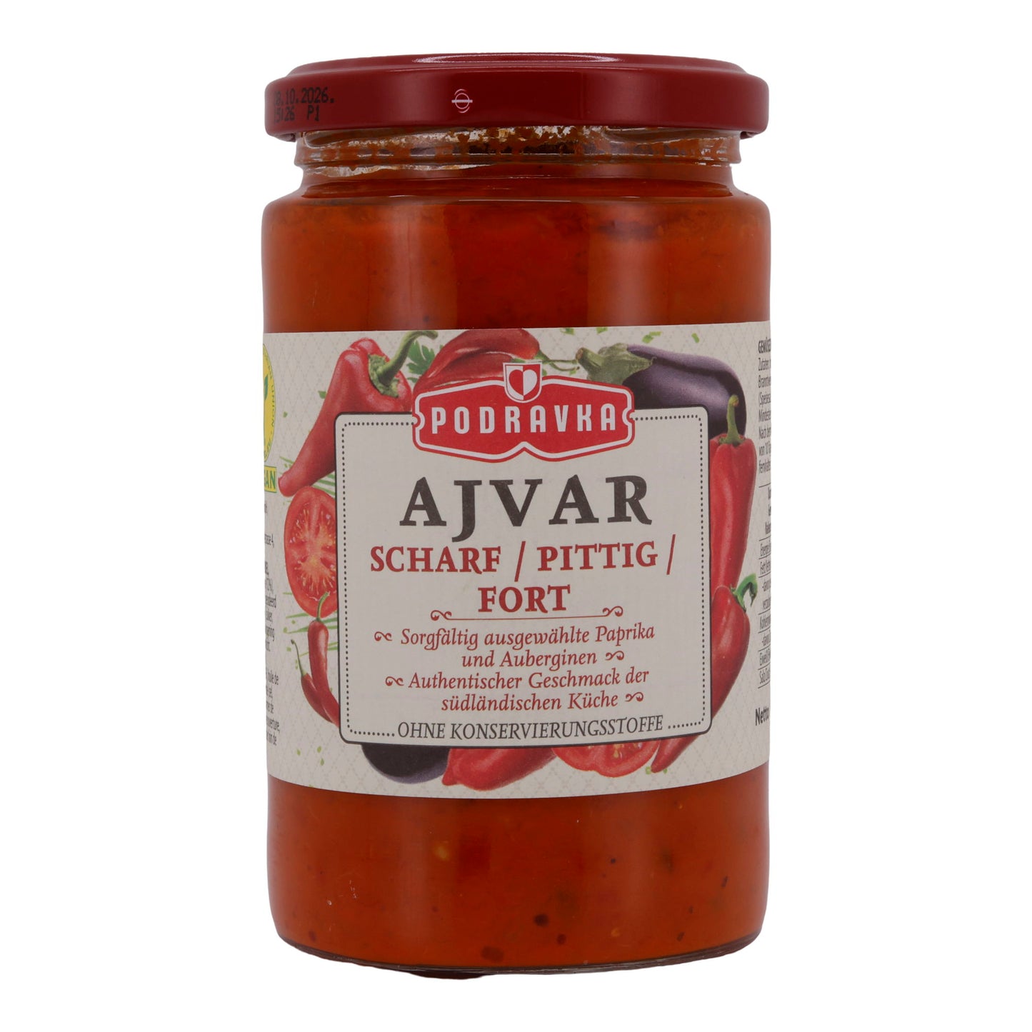 Paprikapasta Podravka | Ajvar Pittig | Kruidig, voor Zuidoost-Europese keuken | 350 g