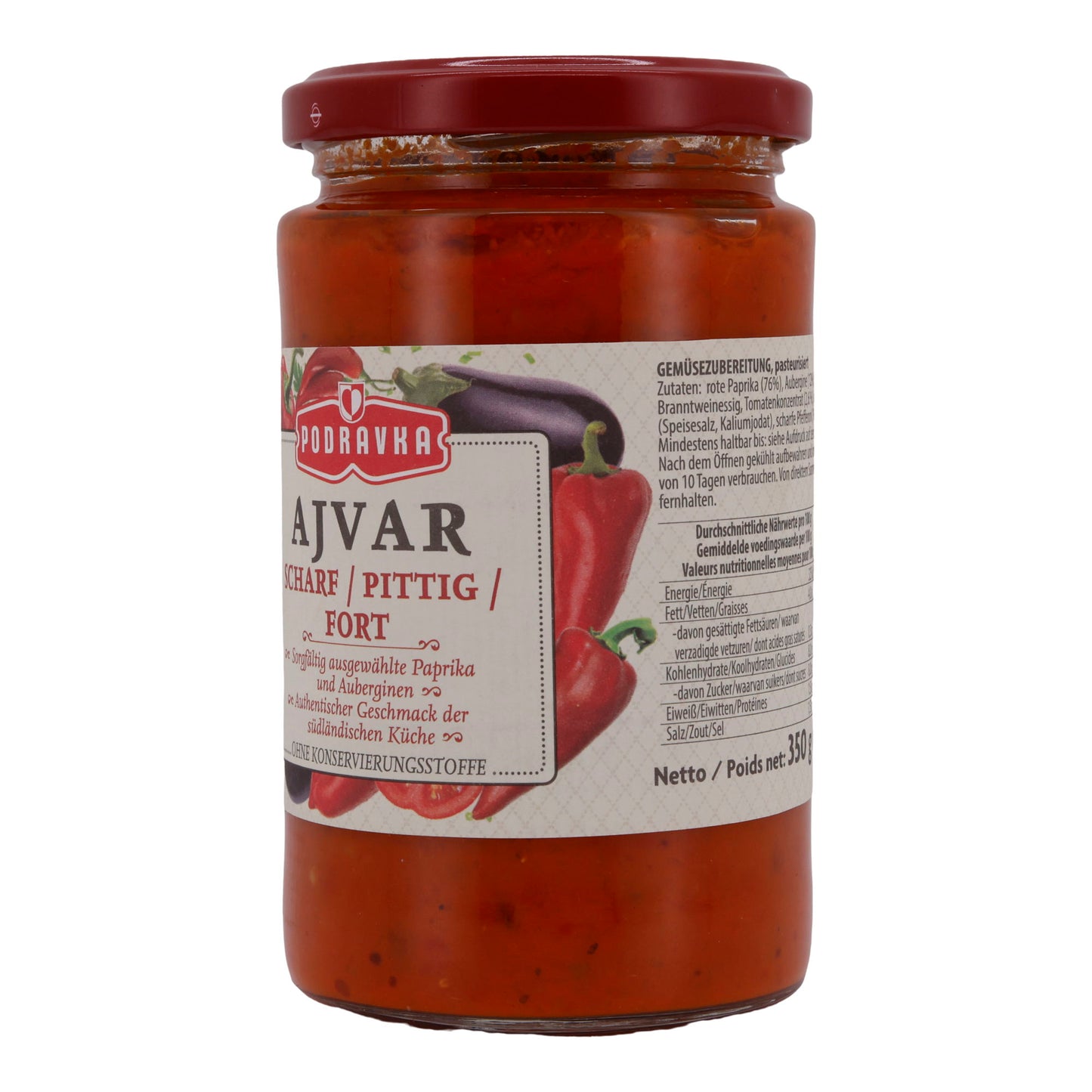 Paprikapasta Podravka | Ajvar Pittig | Kruidig, voor Zuidoost-Europese keuken | 350 g