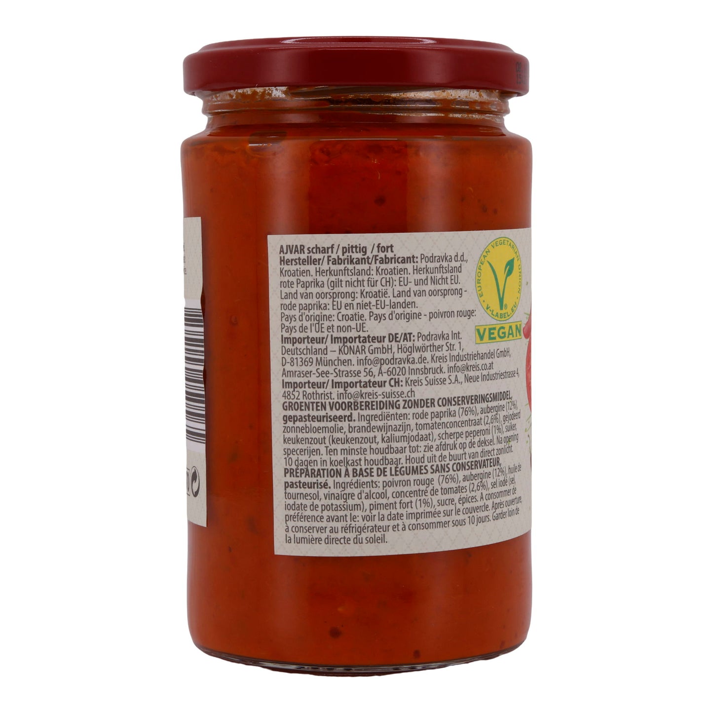 Paprikapasta Podravka | Ajvar Pittig | Kruidig, voor Zuidoost-Europese keuken | 350 g
