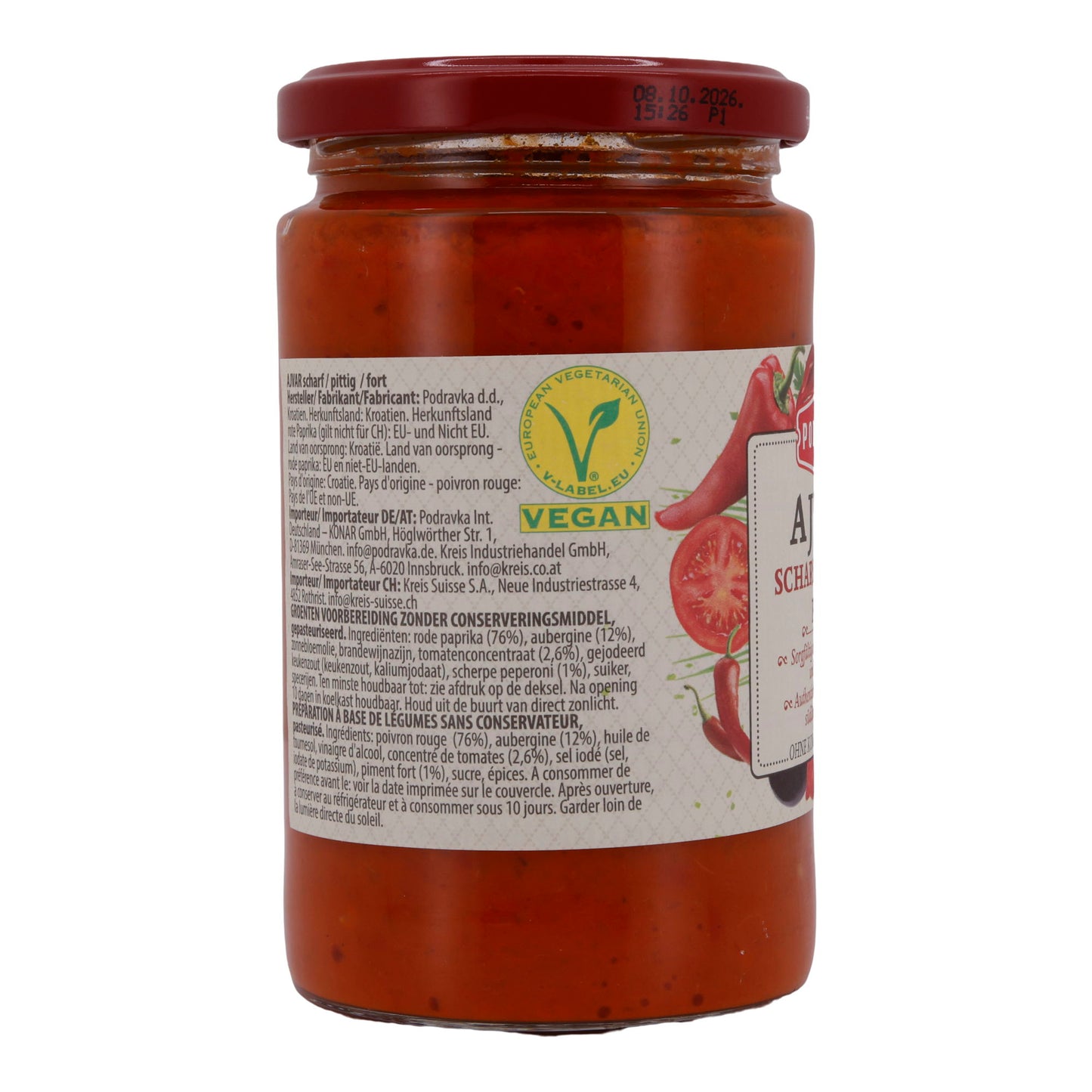 Paprikapasta Podravka | Ajvar Pittig | Kruidig, voor Zuidoost-Europese keuken | 350 g