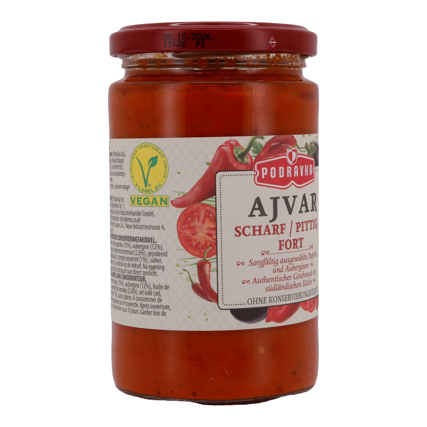 Paprikapasta Podravka | Ajvar Pittig | Kruidig, voor Zuidoost-Europese keuken | 350 g
