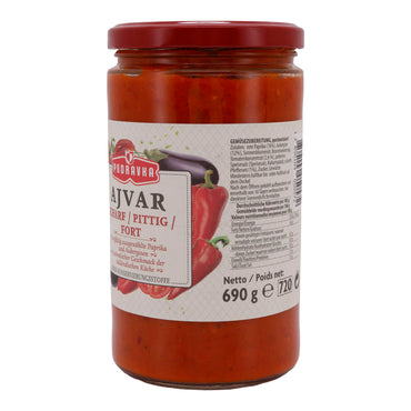 Paprikapaste Podravka | Ajvar Scharf/Pittig Fort | Authentisch, vegan | 690 g Glas