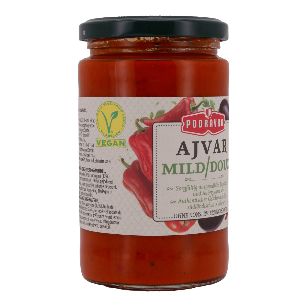 Paprikapaste Podravka | Ajvar Mild | Authentisch aus Paprika & Auberginen | 350 g PODRAVKA
