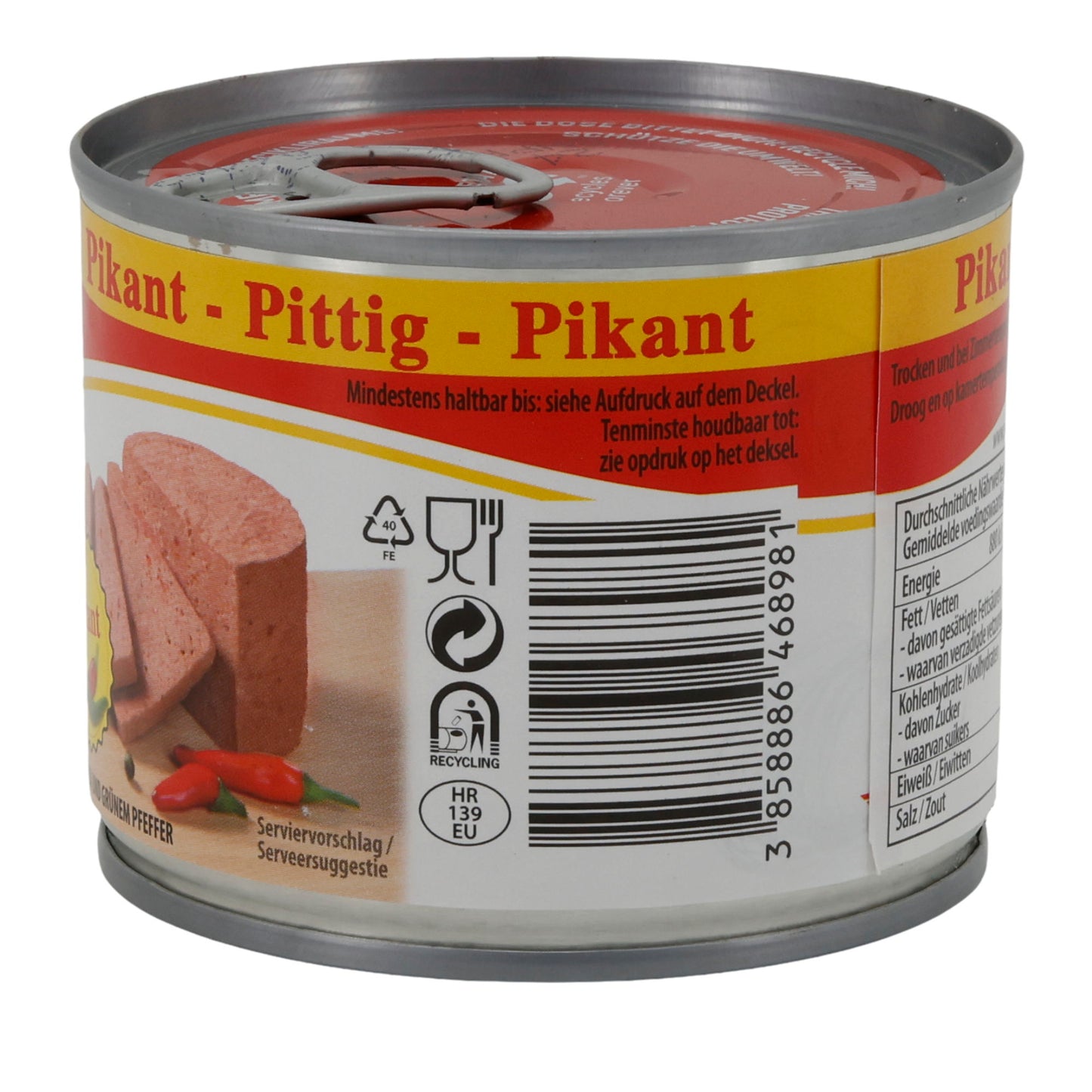 Carne di manzo in scatola Podravka Rinderfrühstücksfleisch piccante | Scatola | Speziata con proteine di soia | 200 g