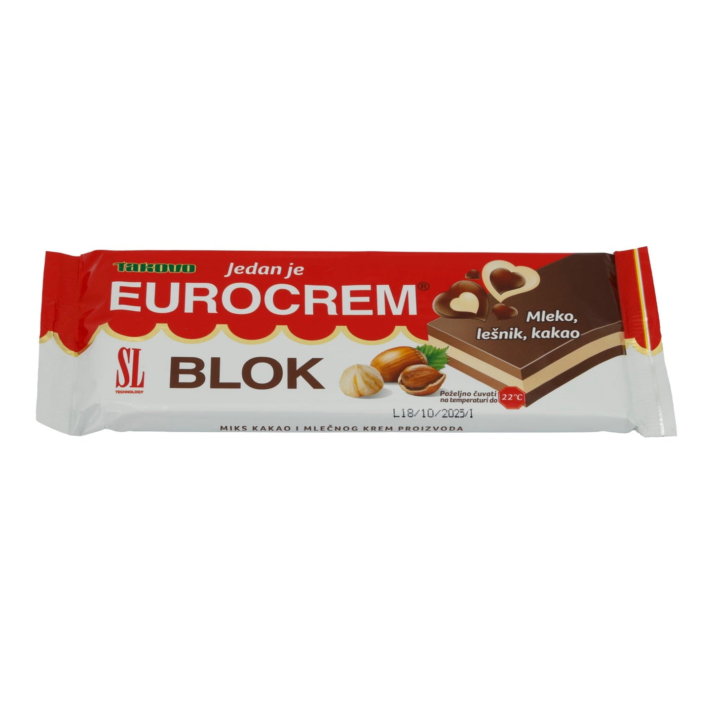 Creme Eurocrem | Blok | Haselnuss-Kakao-Creme in Schokoladenblock | 90 g TAKOVO