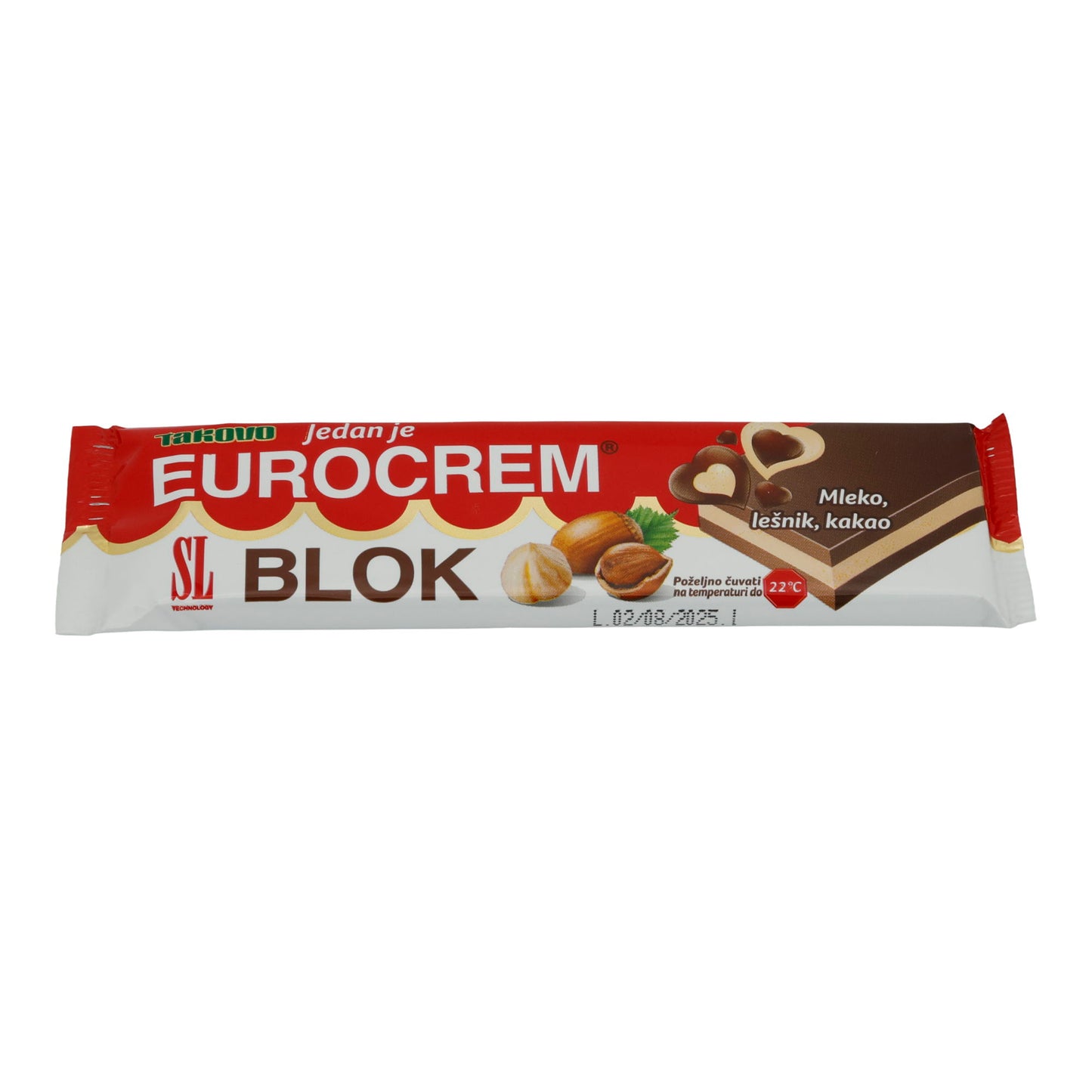 Riegel Eurocrem Blok | Süßigkeit | Haselnuss-Kakao | 40g