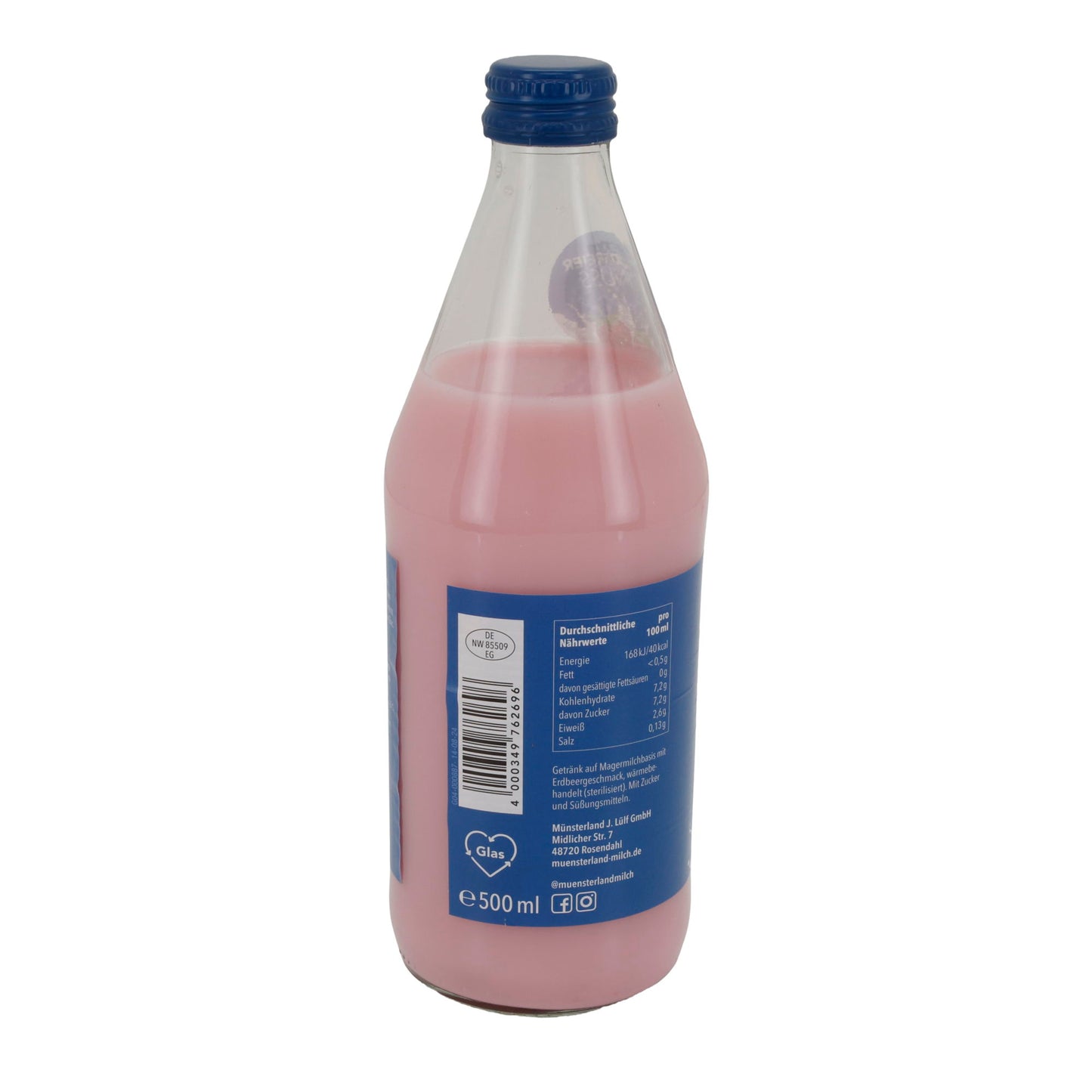 Milchmischgetränk Münsterland Classico Erdbeergeschmack | Milchmischgetränk | 1,5 % Fett | 500 ml Glasflasche