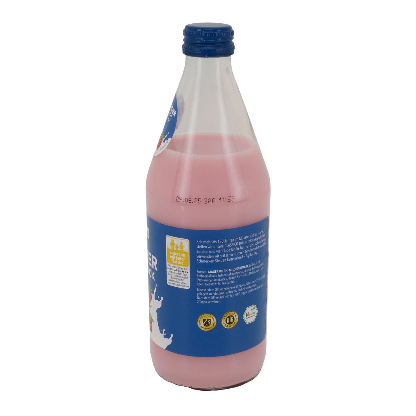 Milchmischgetränk Münsterland Classico Erdbeergeschmack | Milchmischgetränk | 1,5 % Fett | 500 ml Glasflasche