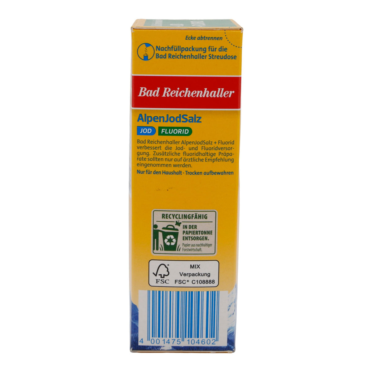 Salz Bad Reichenhaller | AlpenJodSalz + Fluorid | Mit Jod und Fluorid | 500g BAD REICHENHALLER