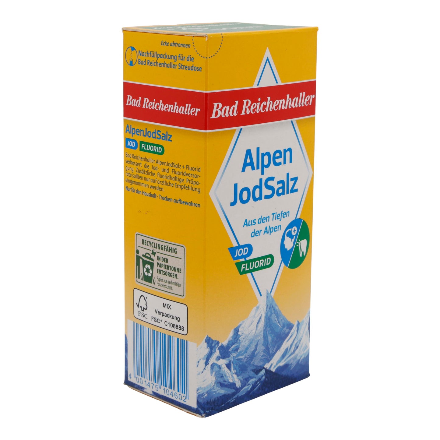 Salz Bad Reichenhaller | AlpenJodSalz + Fluorid | Mit Jod und Fluorid | 500g