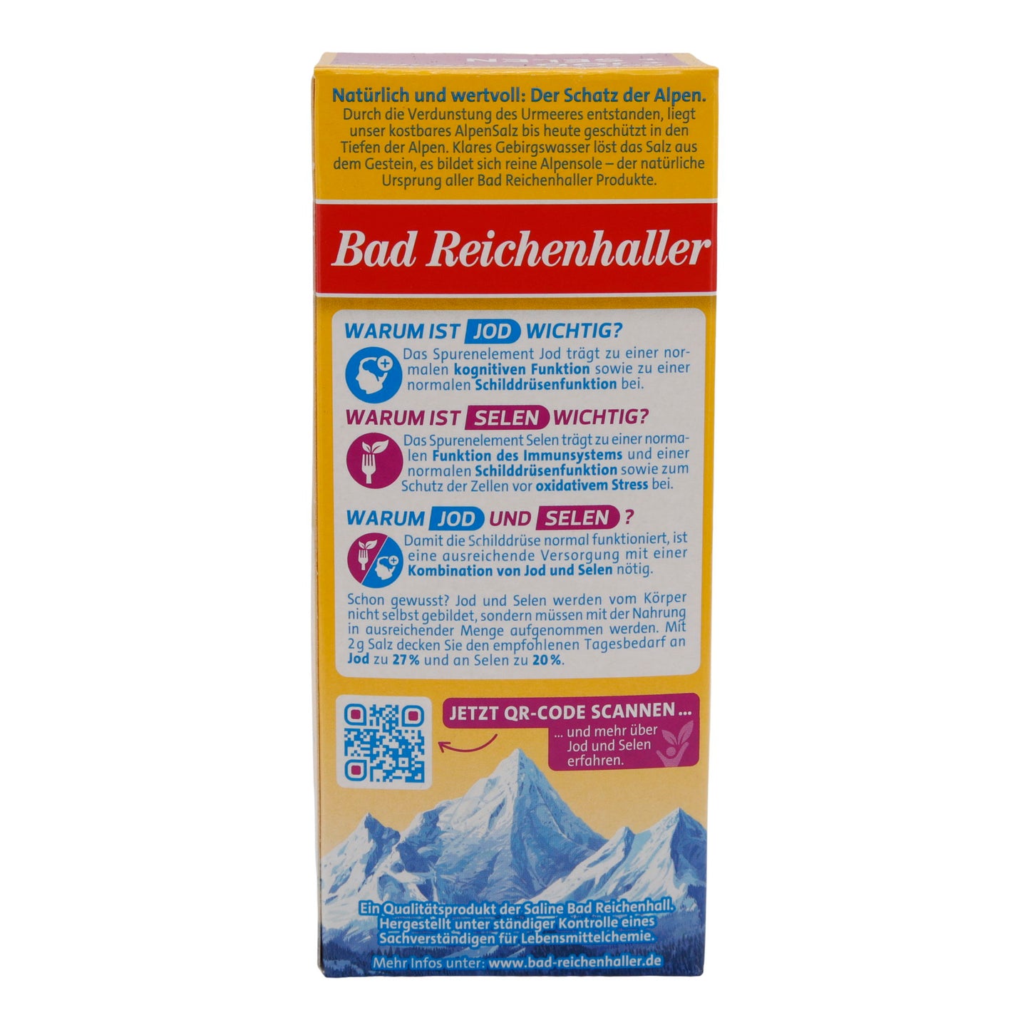 Salz Bad Reichenhaller Alpen JodSalz | mit Selen | jodiertes Speisesalz für gesunde Ernährung | 500 g