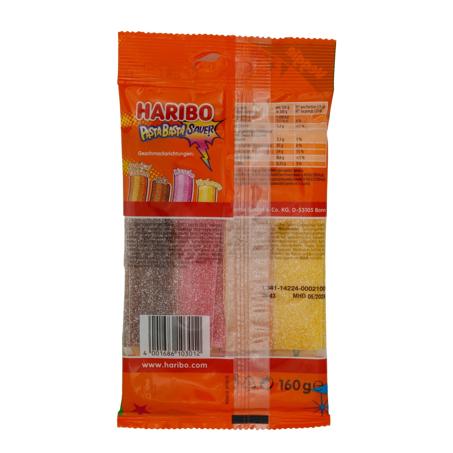 Gummibonbons Haribo | Pasta Basta Sauer | Fruchtig & sauer, verschiedene Geschmacksrichtungen | 160g HARIBO