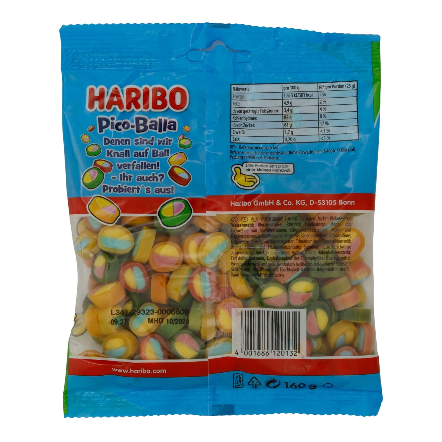 Pico-Balla HARIBO | Vegane Fruchtgummis | Mit Fruchtgeschmack | 160 g HARIBO