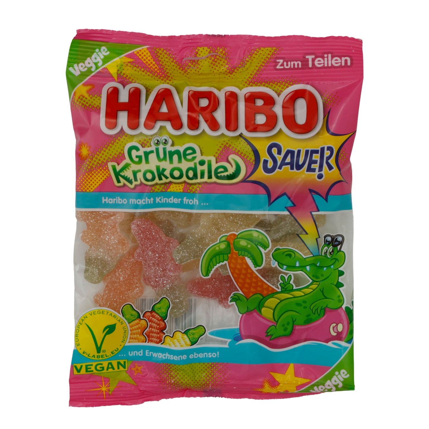 Gummis Haribo | Grüne Krokodile Sauer | Fruchtig-sauer, vegan | 175g