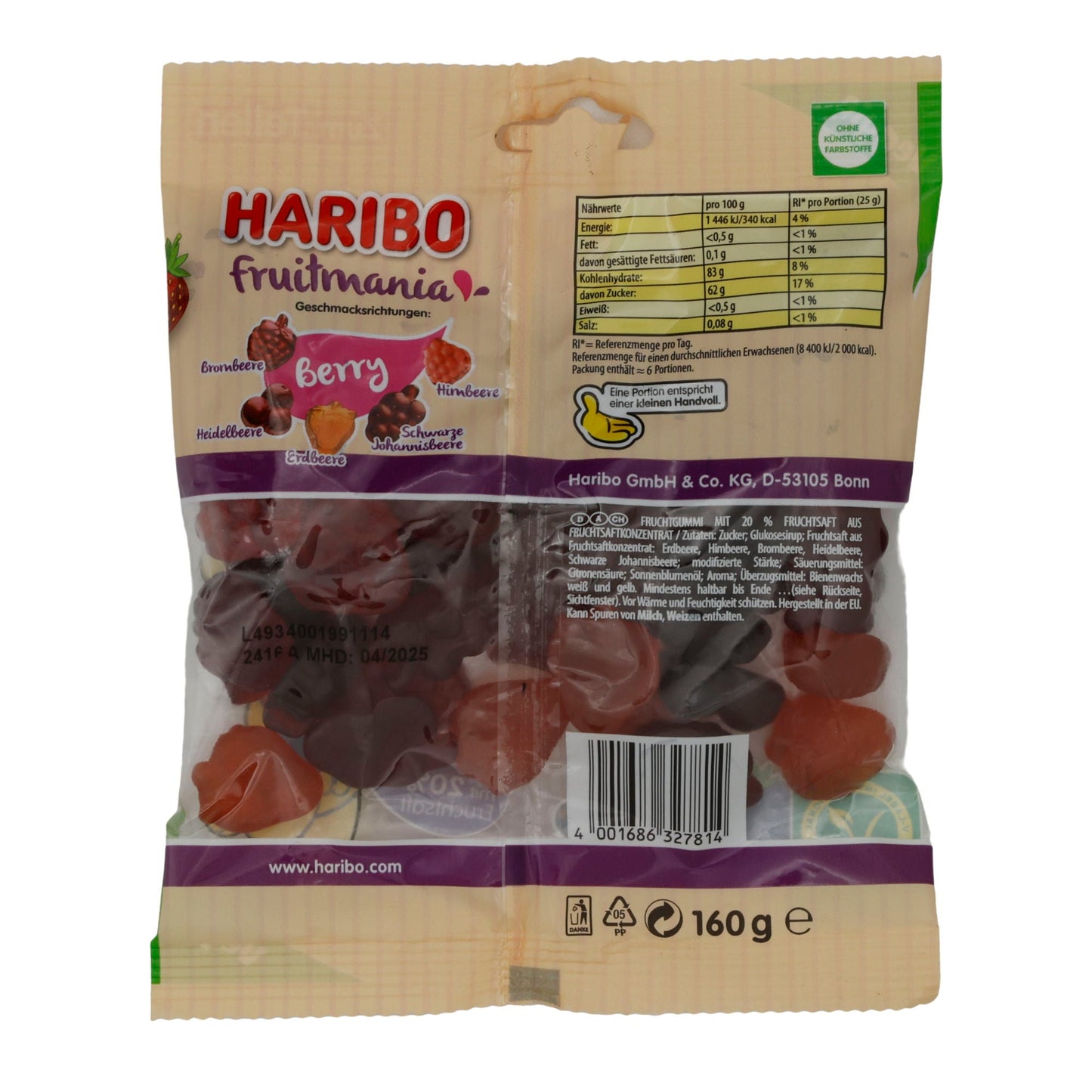 Fruitmania Berry Haribo | Fruchtige Gummibärchen | Mit 20% Fruchtsaft | 160 g HARIBO