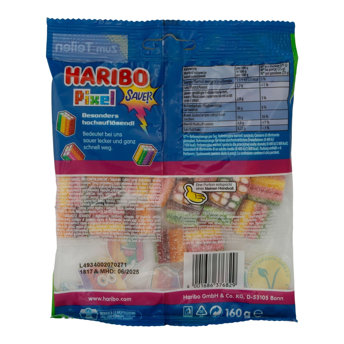 Pixel Sauer Haribo | Vegane saure Gummibärchen | In Pixel-Form | 160 g HARIBO
