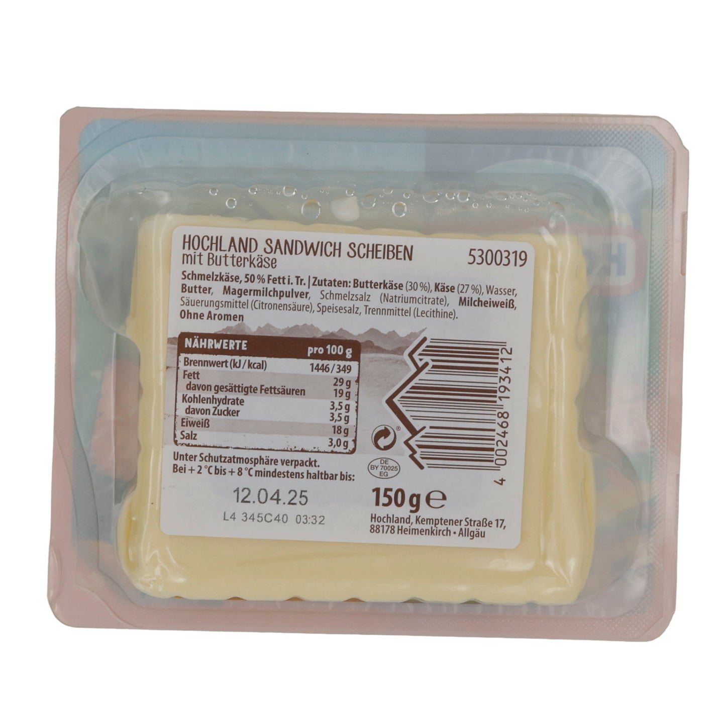 Käsescheiben Hochland Sandwich Scheiben mit Butterkäse | Cremig | Für Sandwiches und Snacks | 150 g