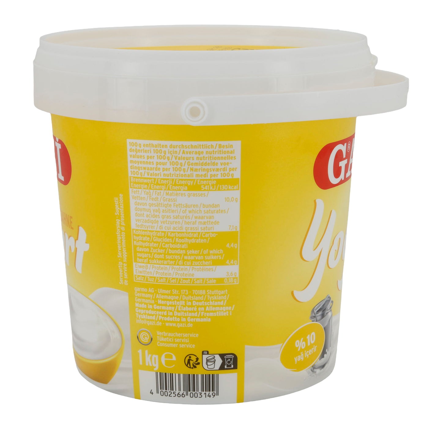 Yaourt Gazi Sahnejoghurt | Yaourt | Extra crémeux avec 10 % de matière grasse | 1 kg