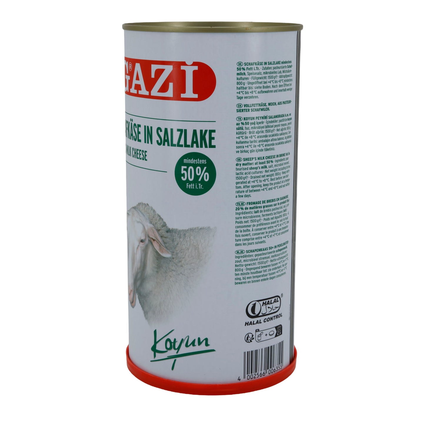Schafskäse GAZİ Schafskäse in Salzlake | 50 % Fett i. Tr. | Dose | 1500 g GAZI