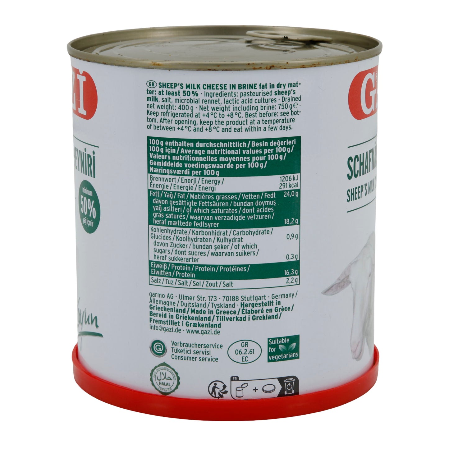 Schafskäse GAZİ | Schafskäse in Salzlake | 50 % Fett i. Tr. | 750 g Dose