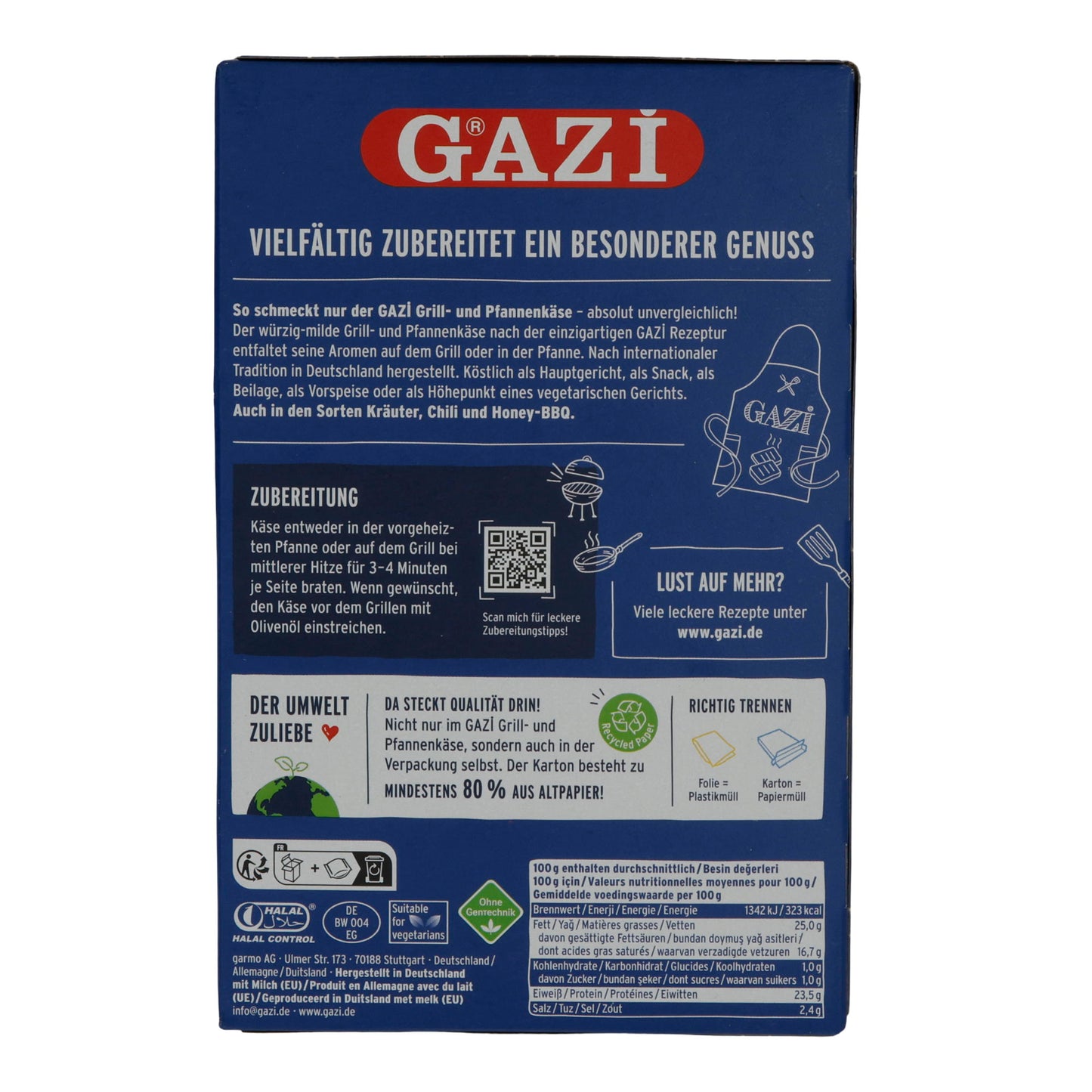 Käse Gazi Grill- und Pfannenkäse | Natur | perfekt zum Grillen und Braten | 300 g