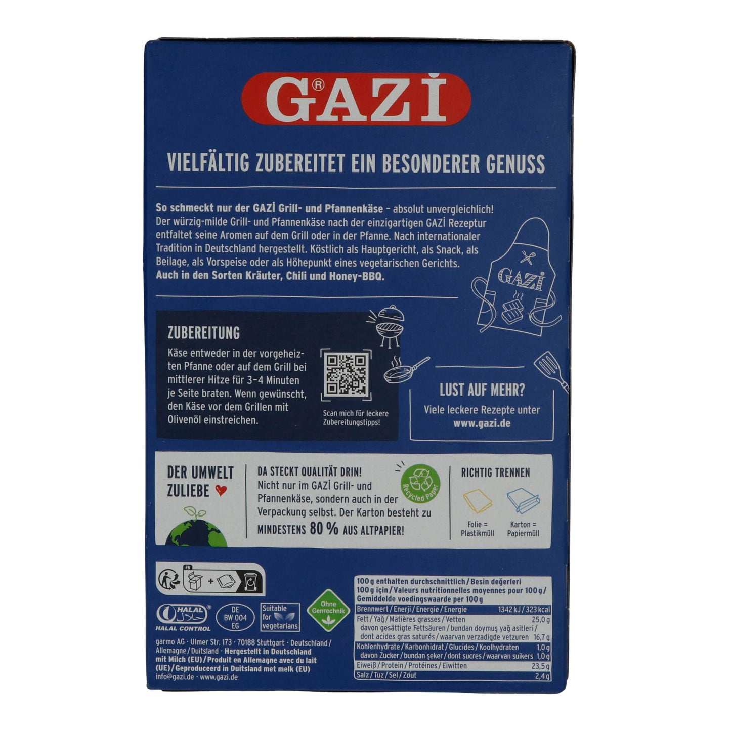 Käse Gazi Grill- und Pfannenkäse | Natur | perfekt zum Grillen und Braten | 300 g GAZI